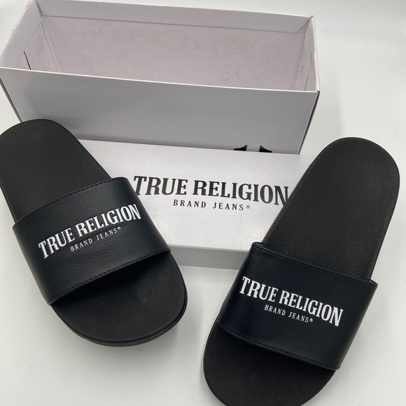 True Religion Shoes - New TRUE RELIGION Maddy Slide Sandal Black Faux 8M